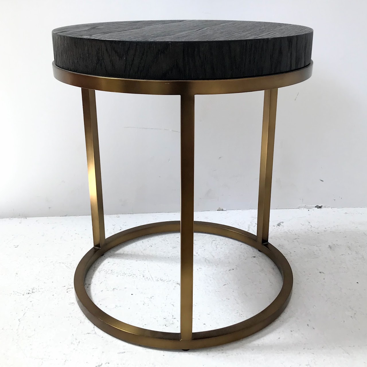 Brass Wood-Top Accent Table
