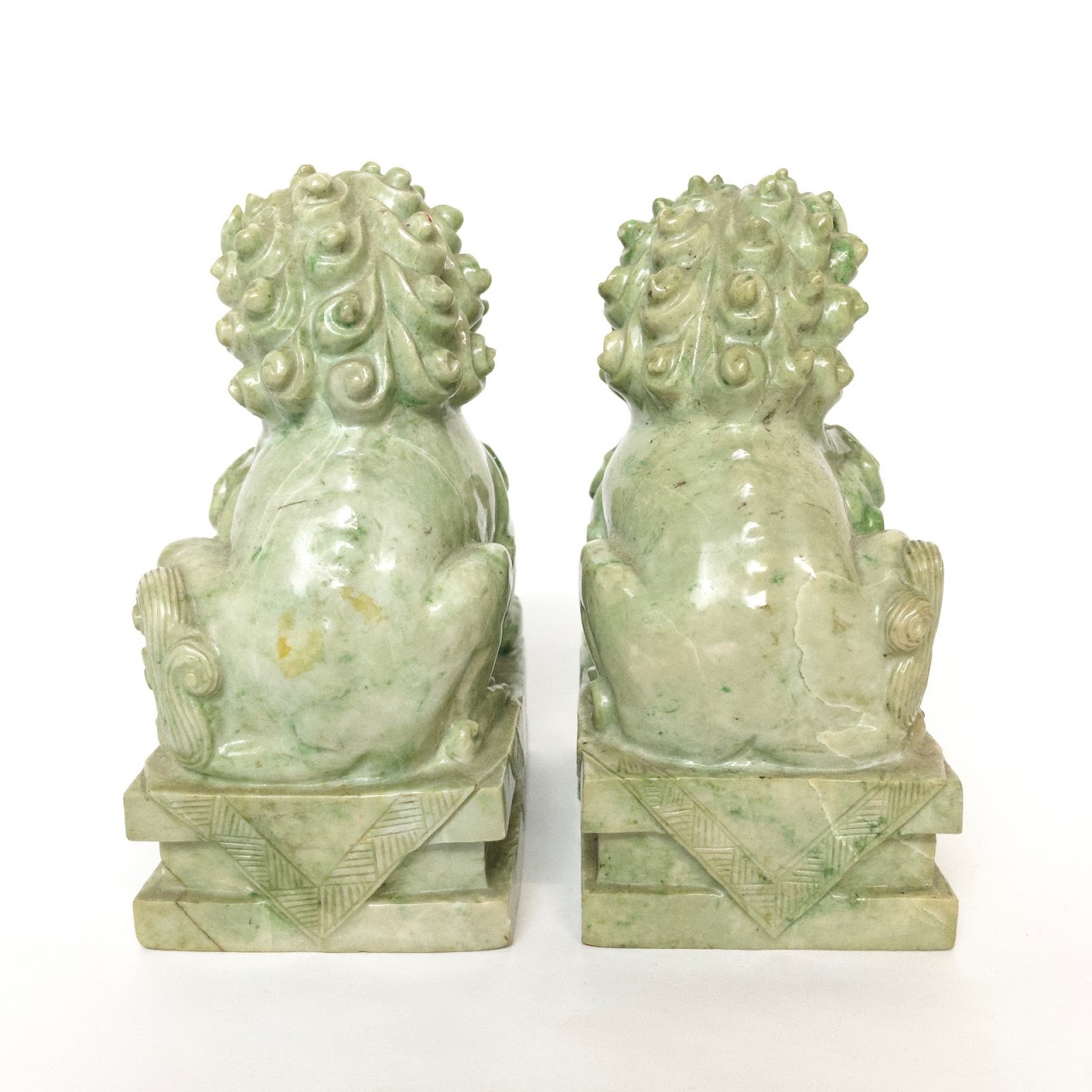 Carved Green Marble Foo Dog Pair