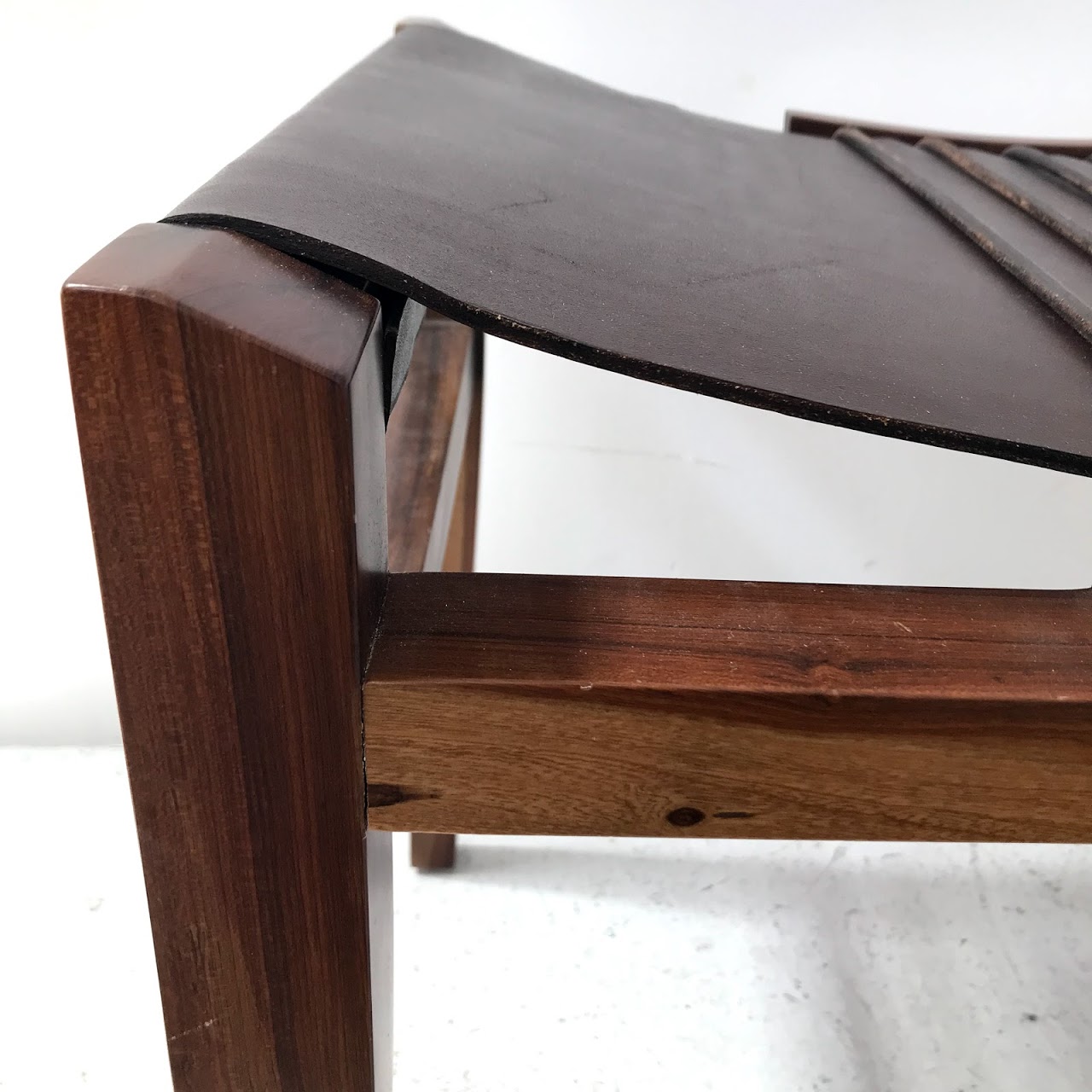 Walnut & Leather Sling Seat Stool