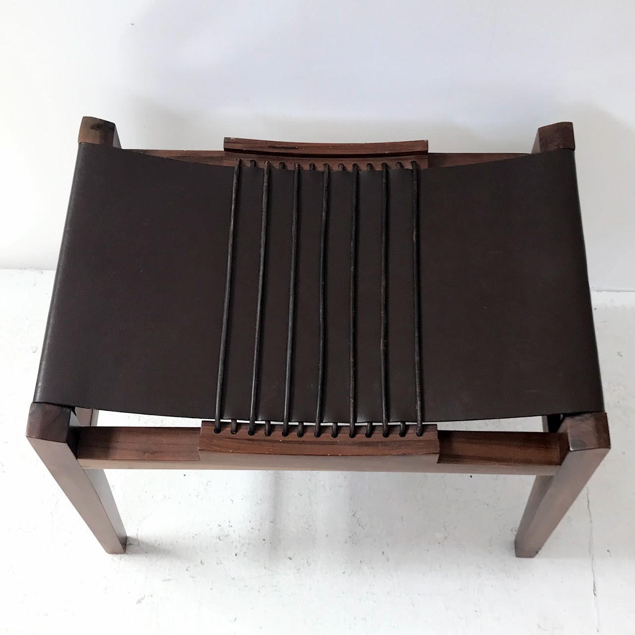 Walnut & Leather Sling Seat Stool