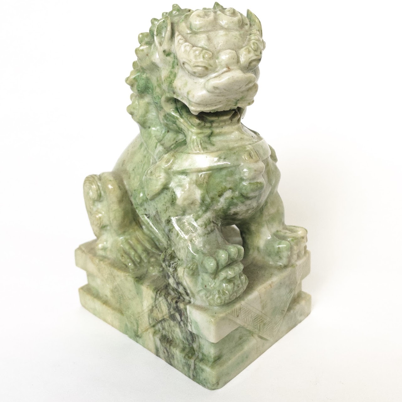 Carved Green Marble Foo Dog Pair