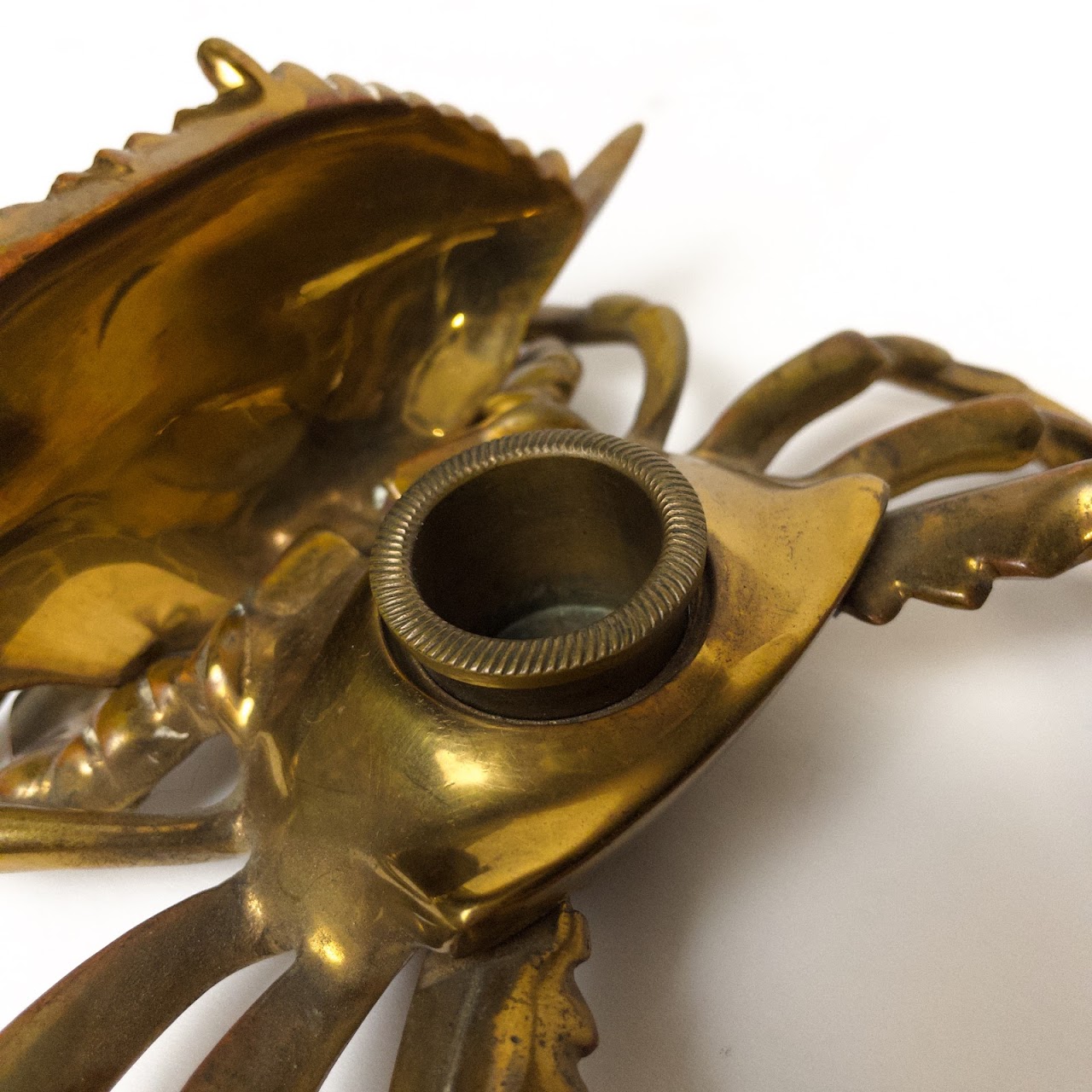 Vintage Brass Crab Inkwell