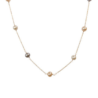 14K Gold & Tricolor Pearl Station Necklace