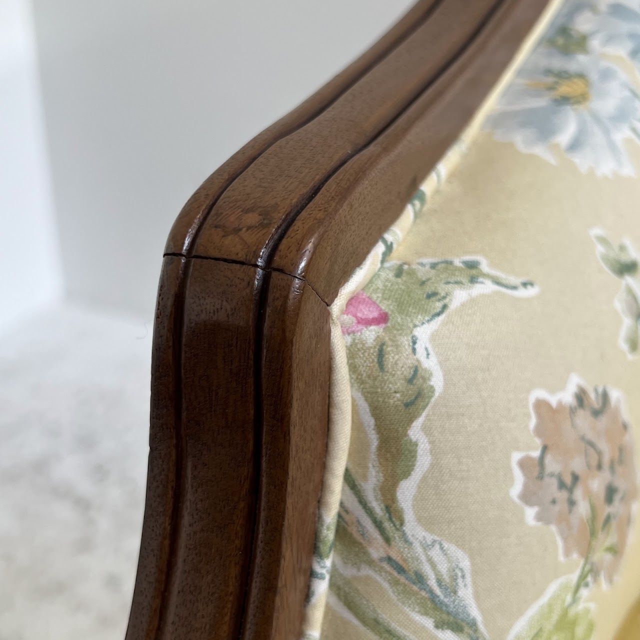 French Walnut Floral Upholstered Salon Chair