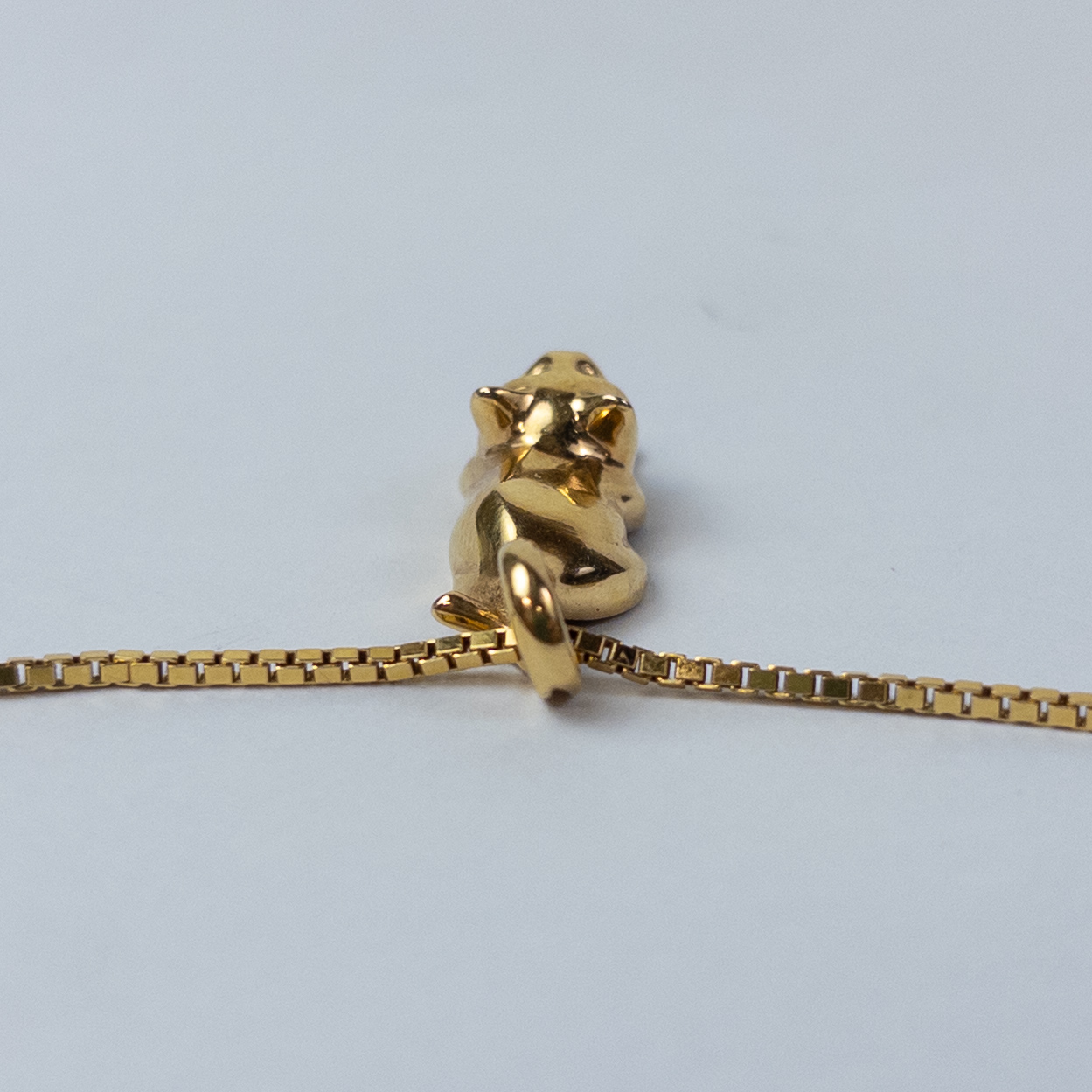 14K Gold  Stretching Cat Pendant Necklace