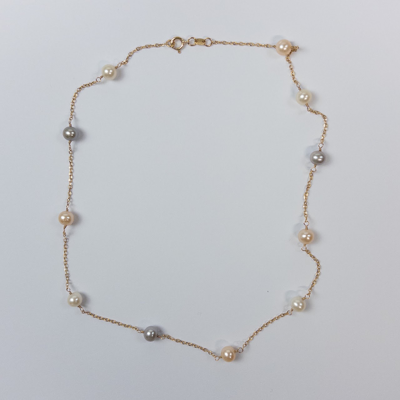 14K Gold & Tricolor Pearl Station Necklace