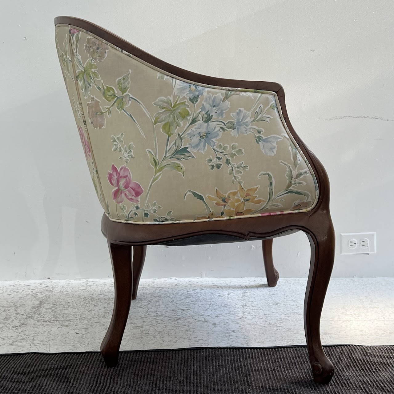 French Walnut Floral Upholstered Salon Chair