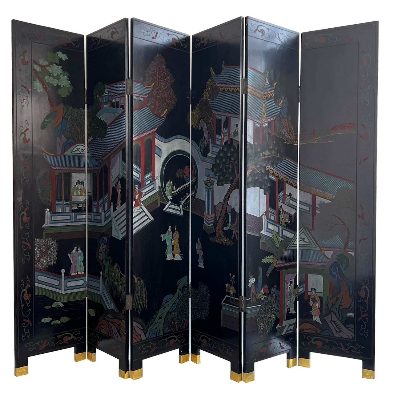 Chinese Coromandel Lacquered Six-Panel Folding Screen