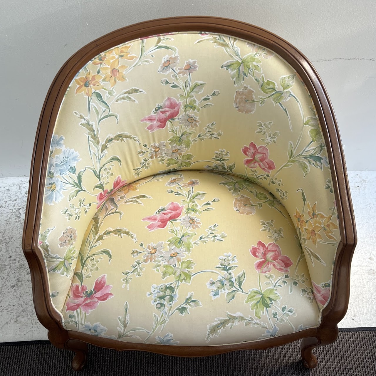 French Walnut Floral Upholstered Salon Chair