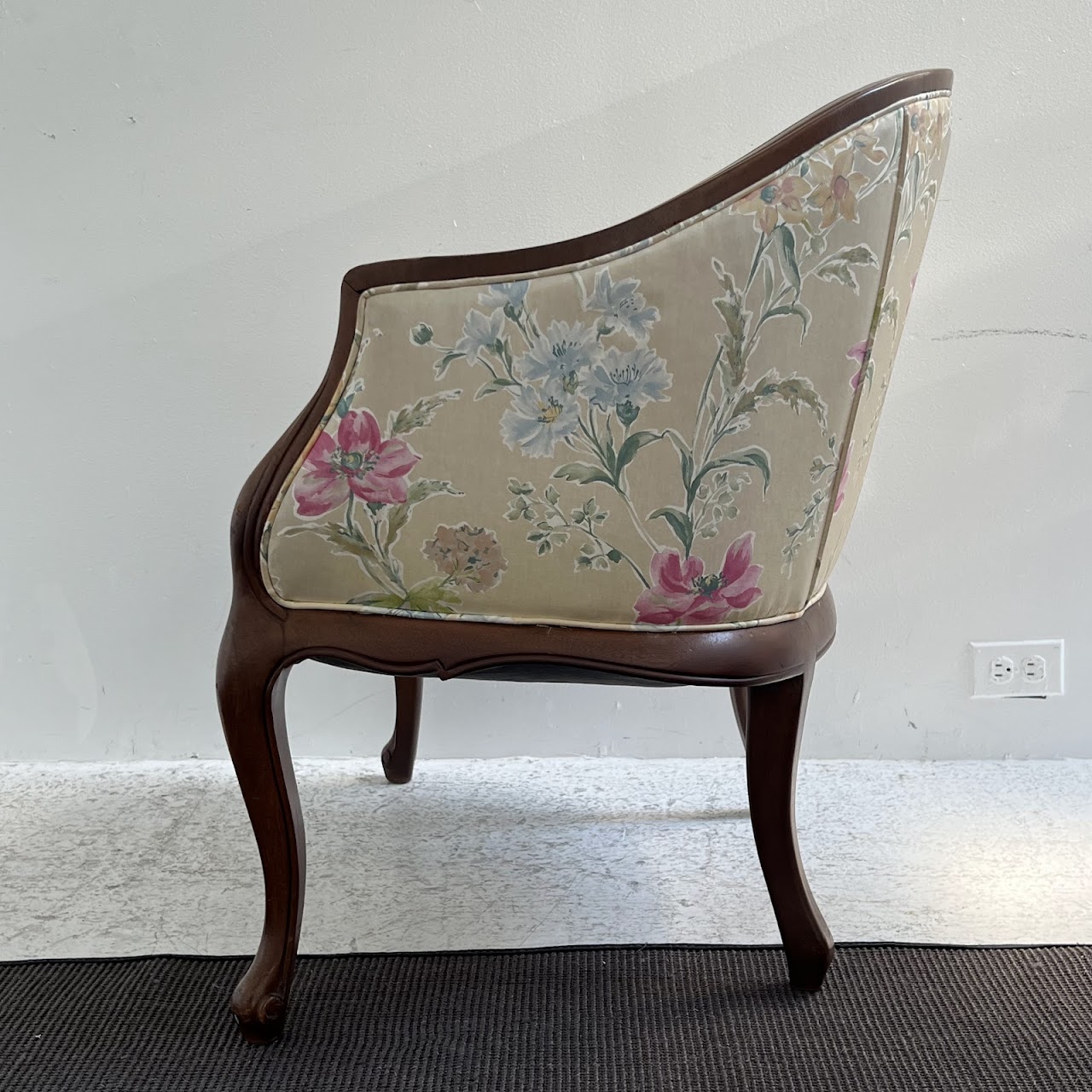 French Walnut Floral Upholstered Salon Chair