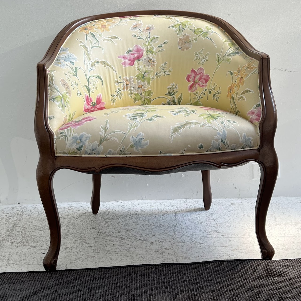 French Walnut Floral Upholstered Salon Chair