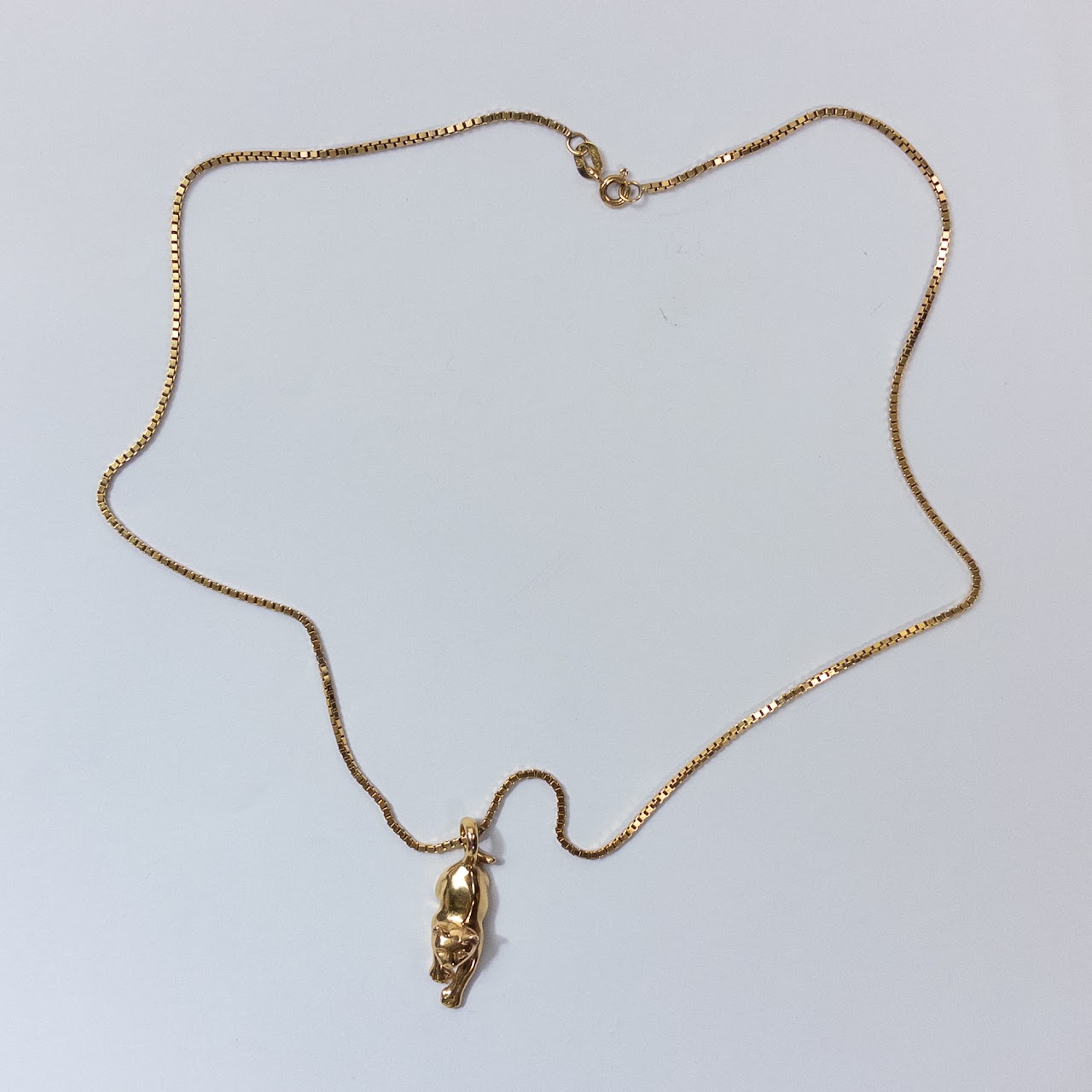 14K Gold  Stretching Cat Pendant Necklace