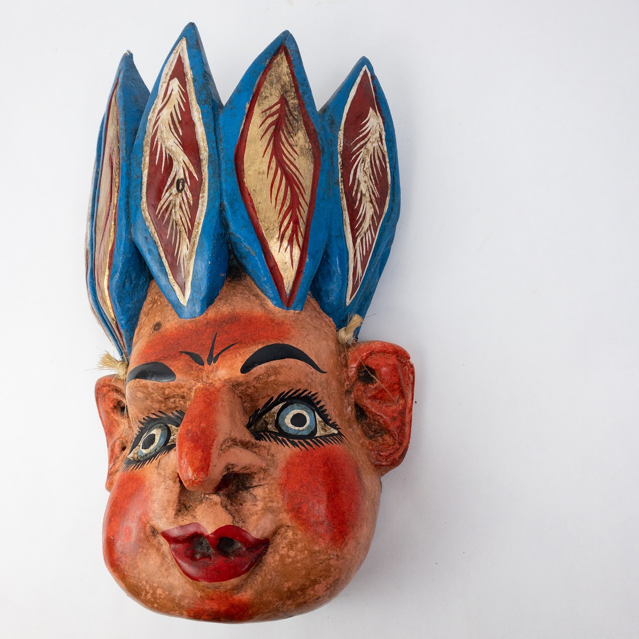 Mexican Folk Art Feathers & Horns Mask Duo