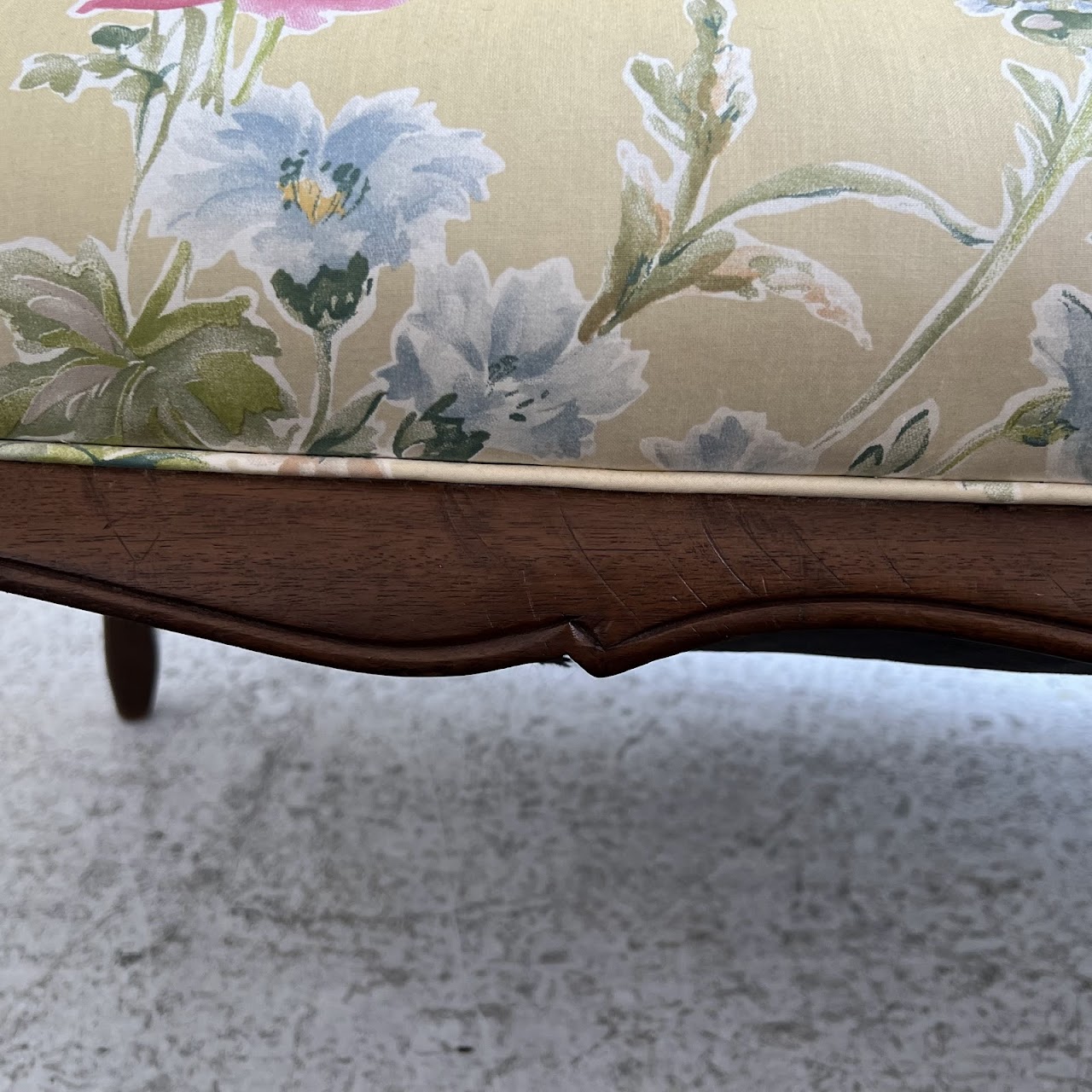 French Walnut Floral Upholstered Loveseat