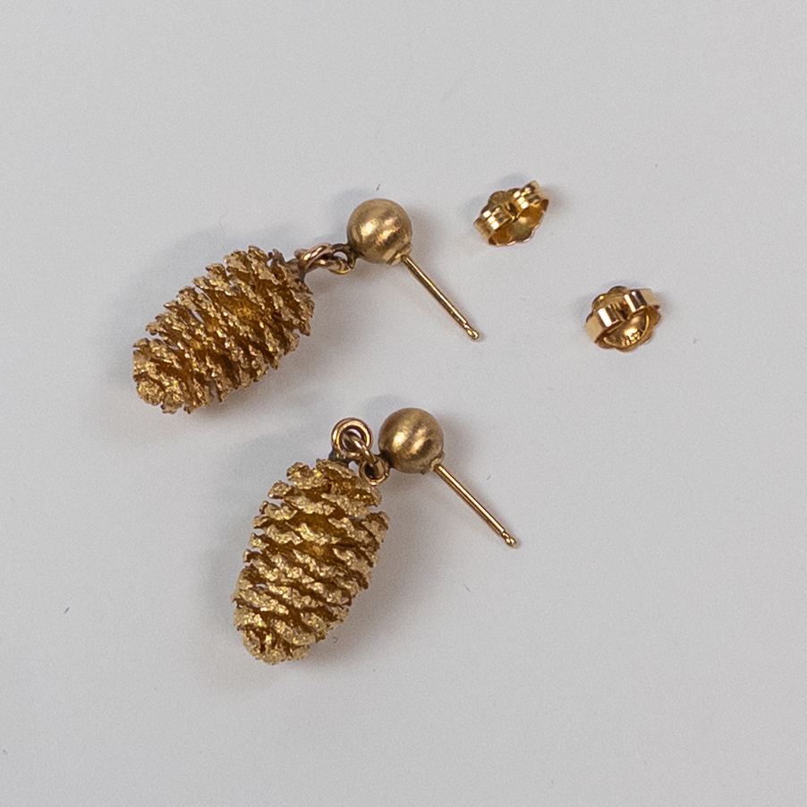 14K Gold Pinecone Drop Earrings