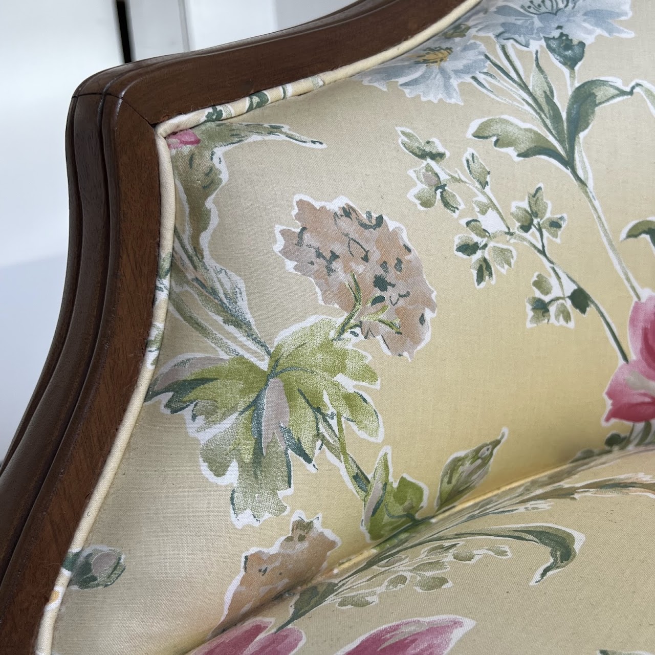 French Walnut Floral Upholstered Salon Chair