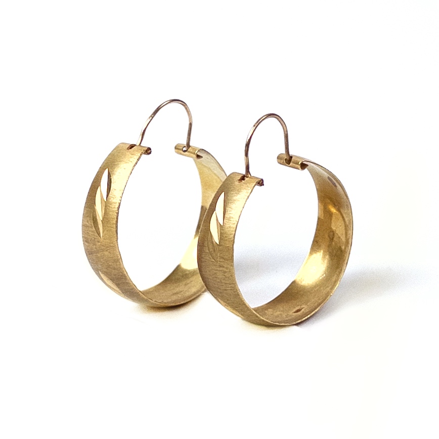 18K Gold Satin Finish Hoop Earrings