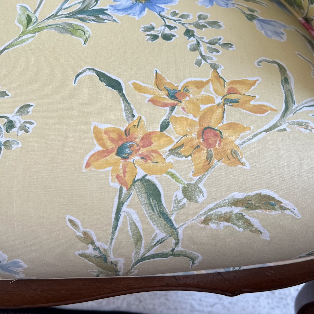 French Walnut Floral Upholstered Loveseat