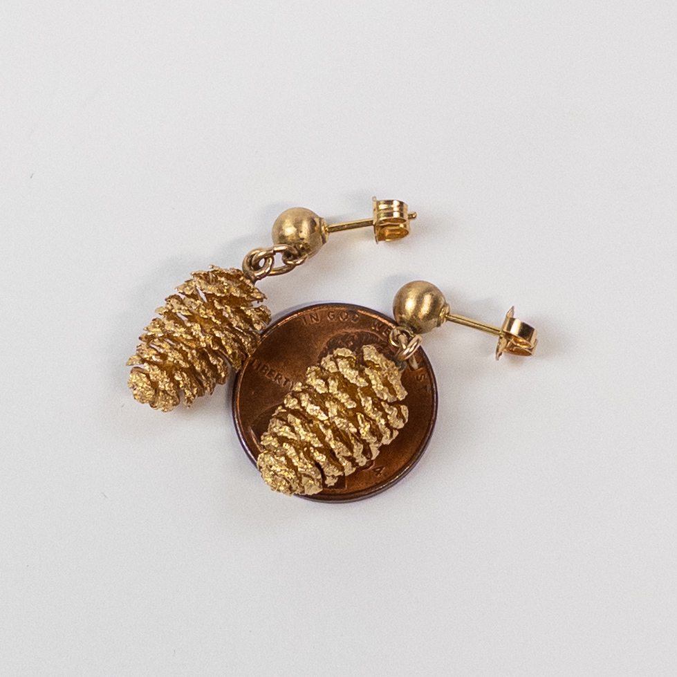 14K Gold Pinecone Drop Earrings