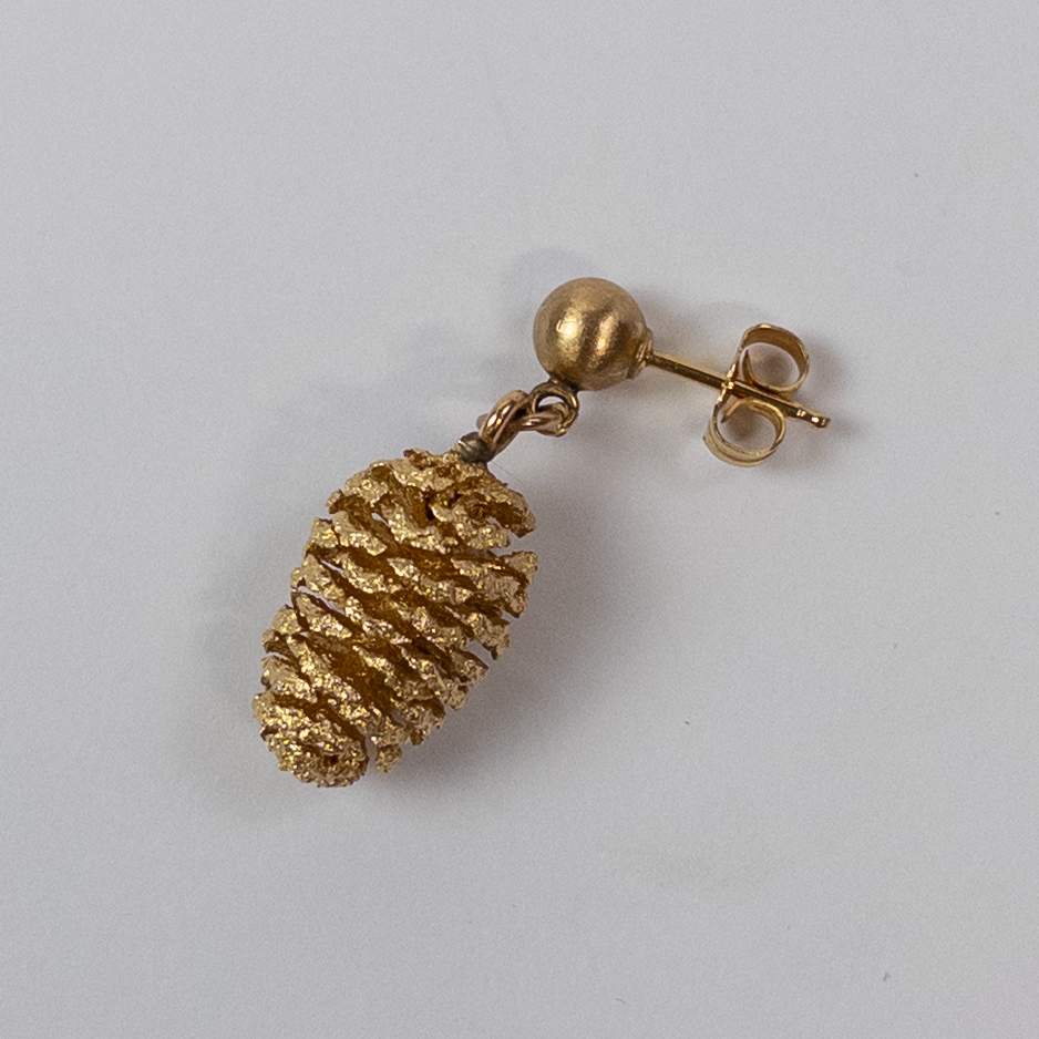 14K Gold Pinecone Drop Earrings