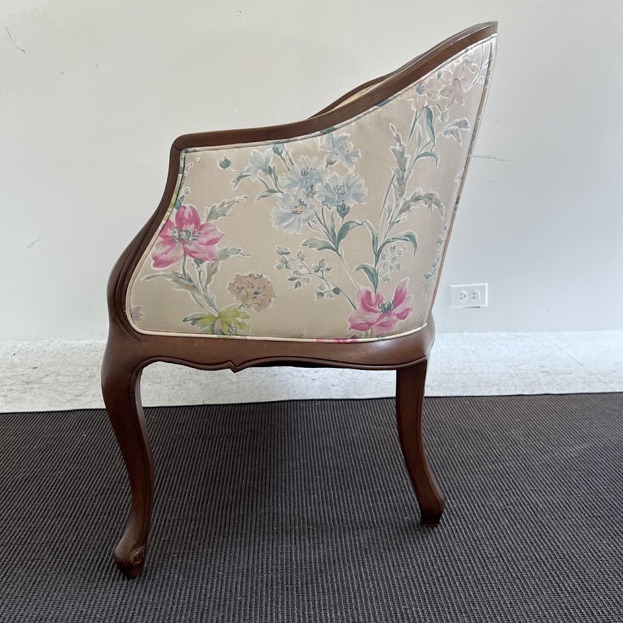 French Walnut Floral Upholstered Loveseat