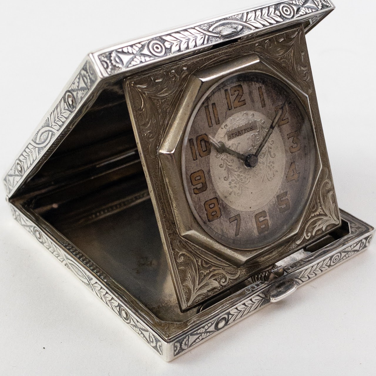 Elgin Sterling Silver 1920s Art Deco Travel Clock NEEDS REPAIR