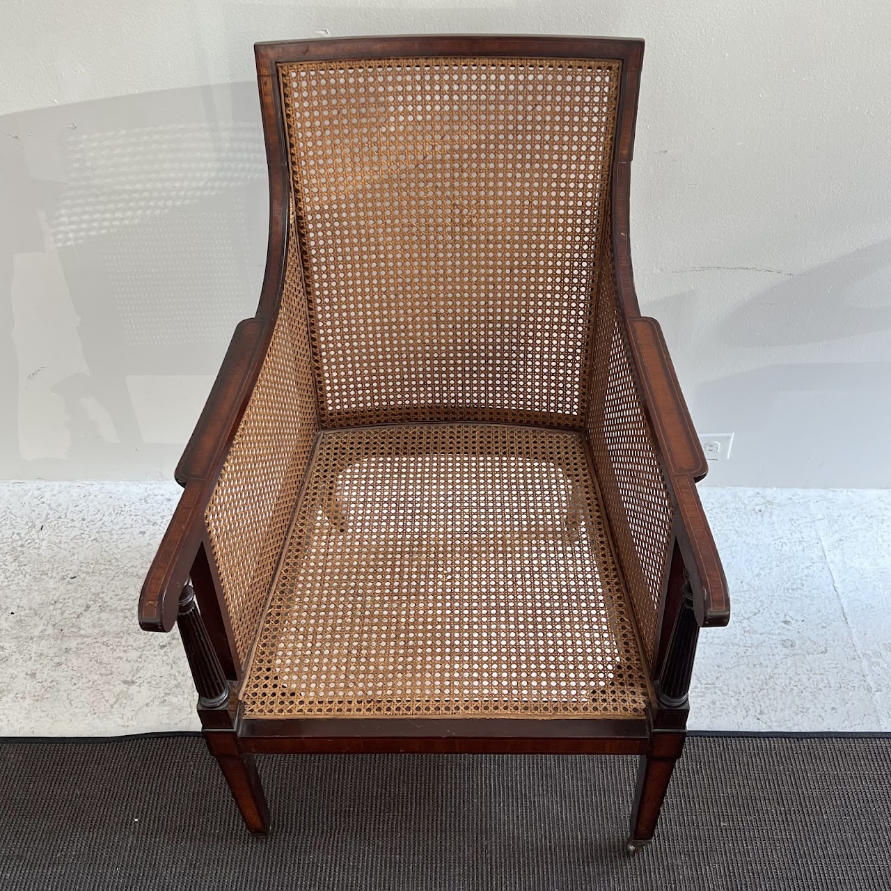 George III Inlaid Mahogany and Cane Library Chair