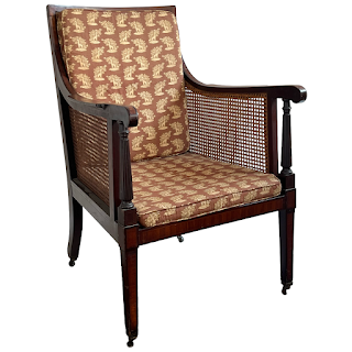 George III Inlaid Mahogany and Cane Library Chair
