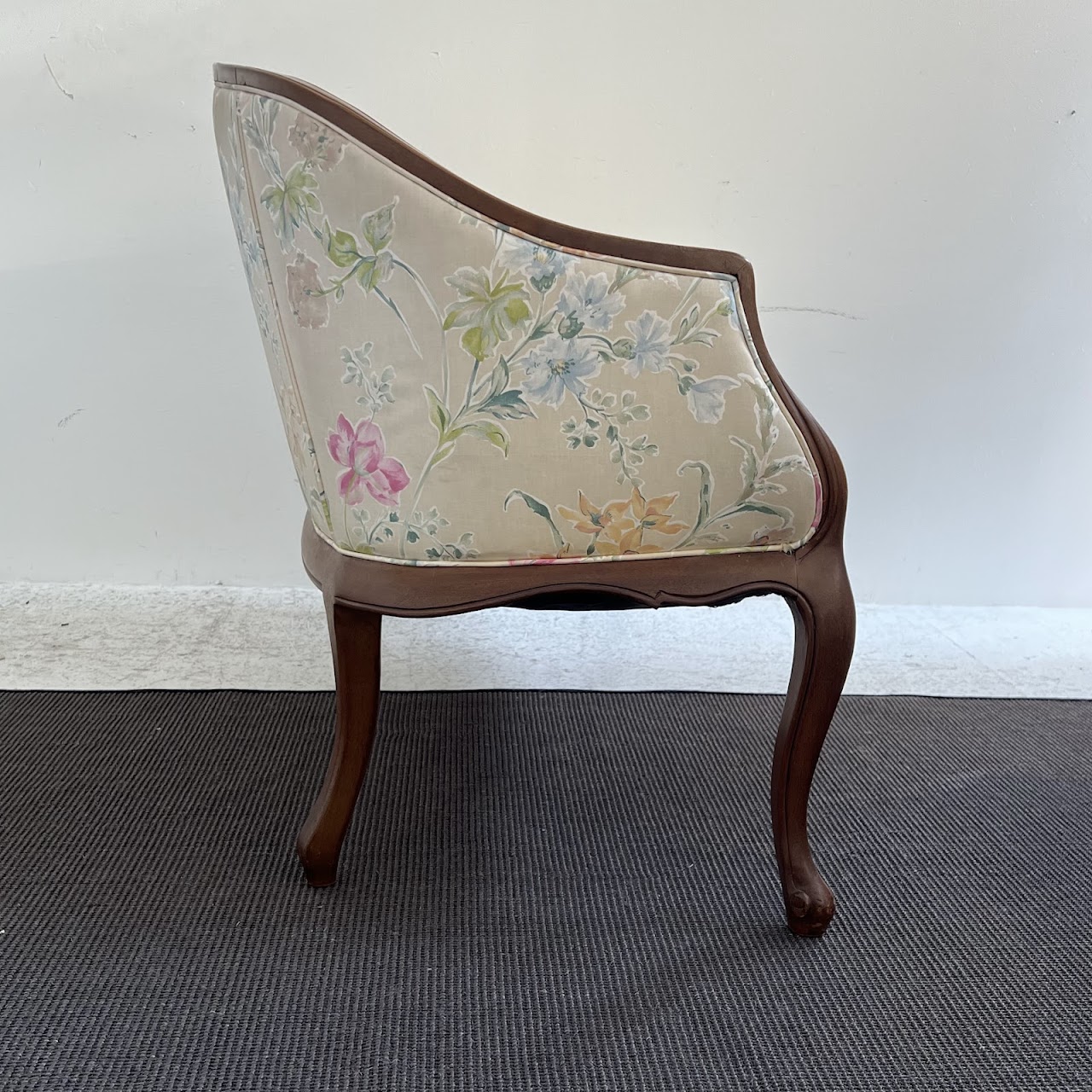 French Walnut Floral Upholstered Loveseat