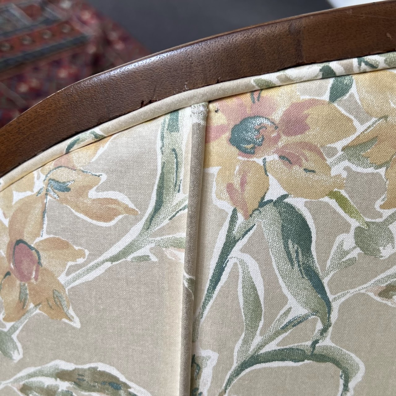 French Walnut Floral Upholstered Salon Chair