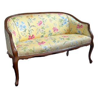 French Walnut Floral Upholstered Loveseat
