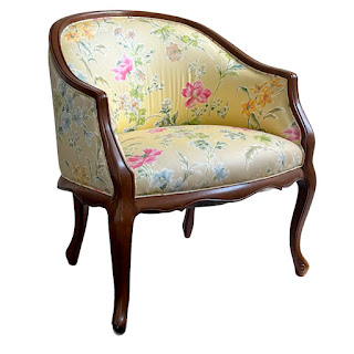 French Walnut Floral Upholstered Salon Chair