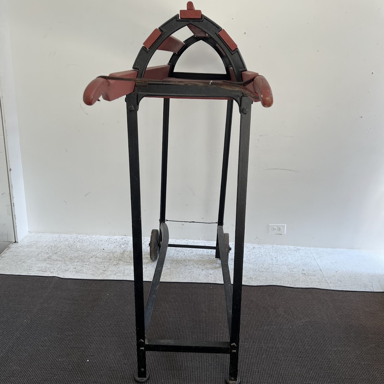 19th C. Cast Iron and Barn Red Wood Saddle Rack