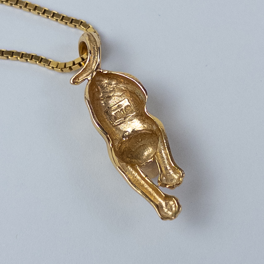 14K Gold  Stretching Cat Pendant Necklace