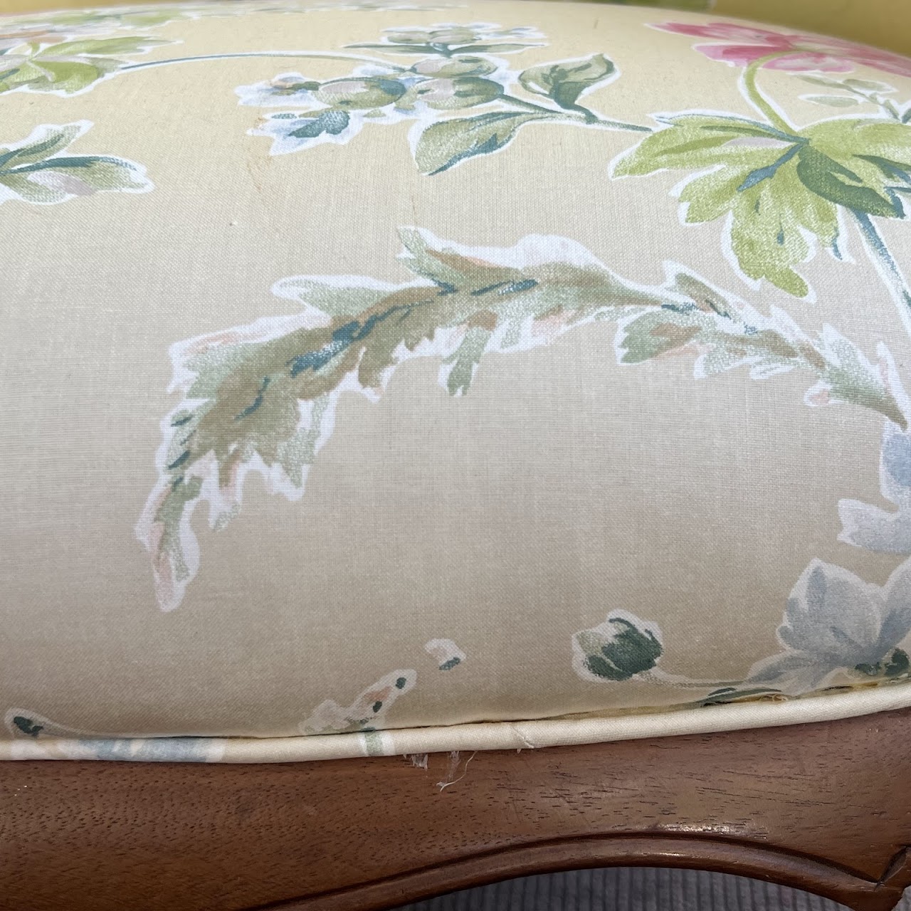 French Walnut Floral Upholstered Salon Chair