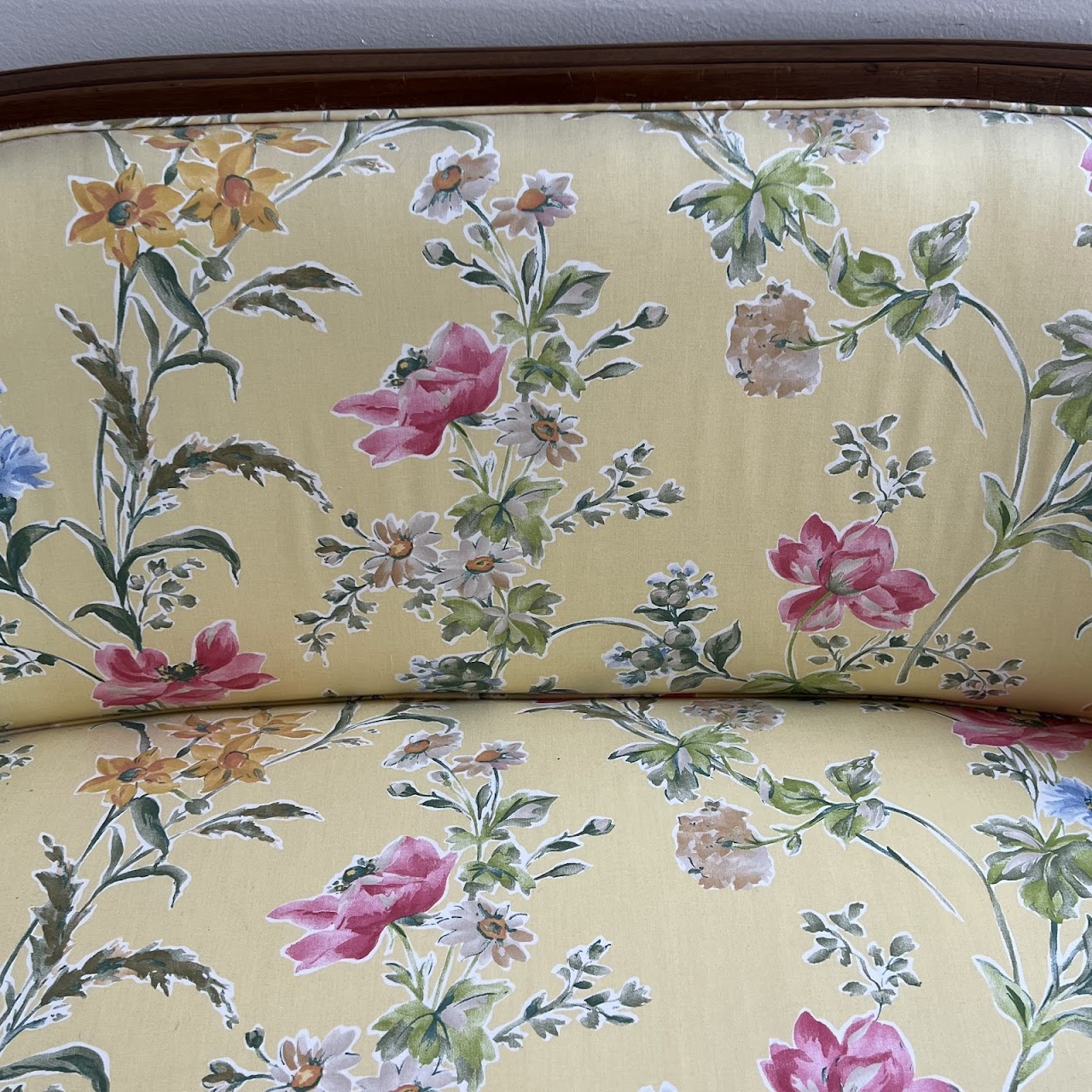 French Walnut Floral Upholstered Loveseat