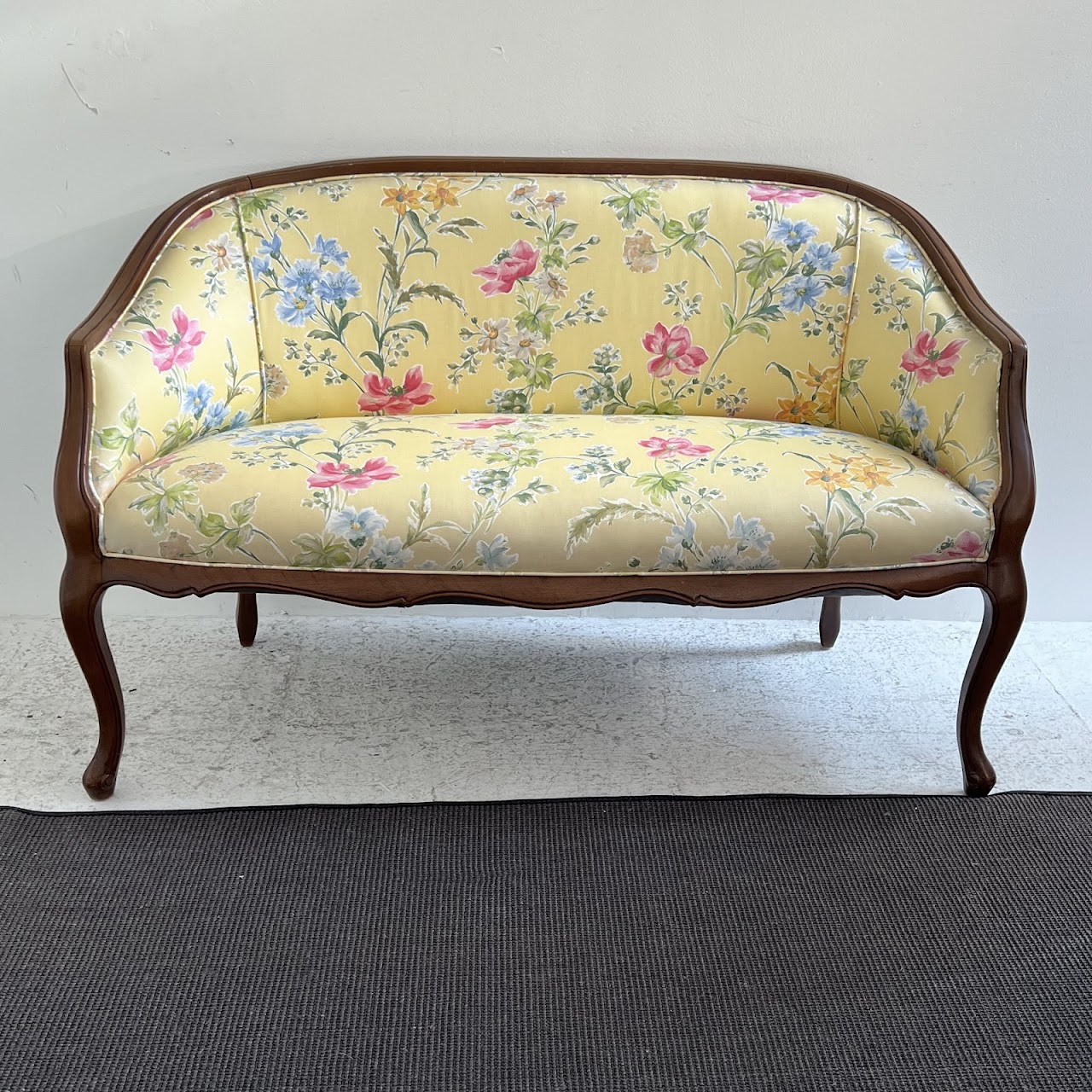 French Walnut Floral Upholstered Loveseat