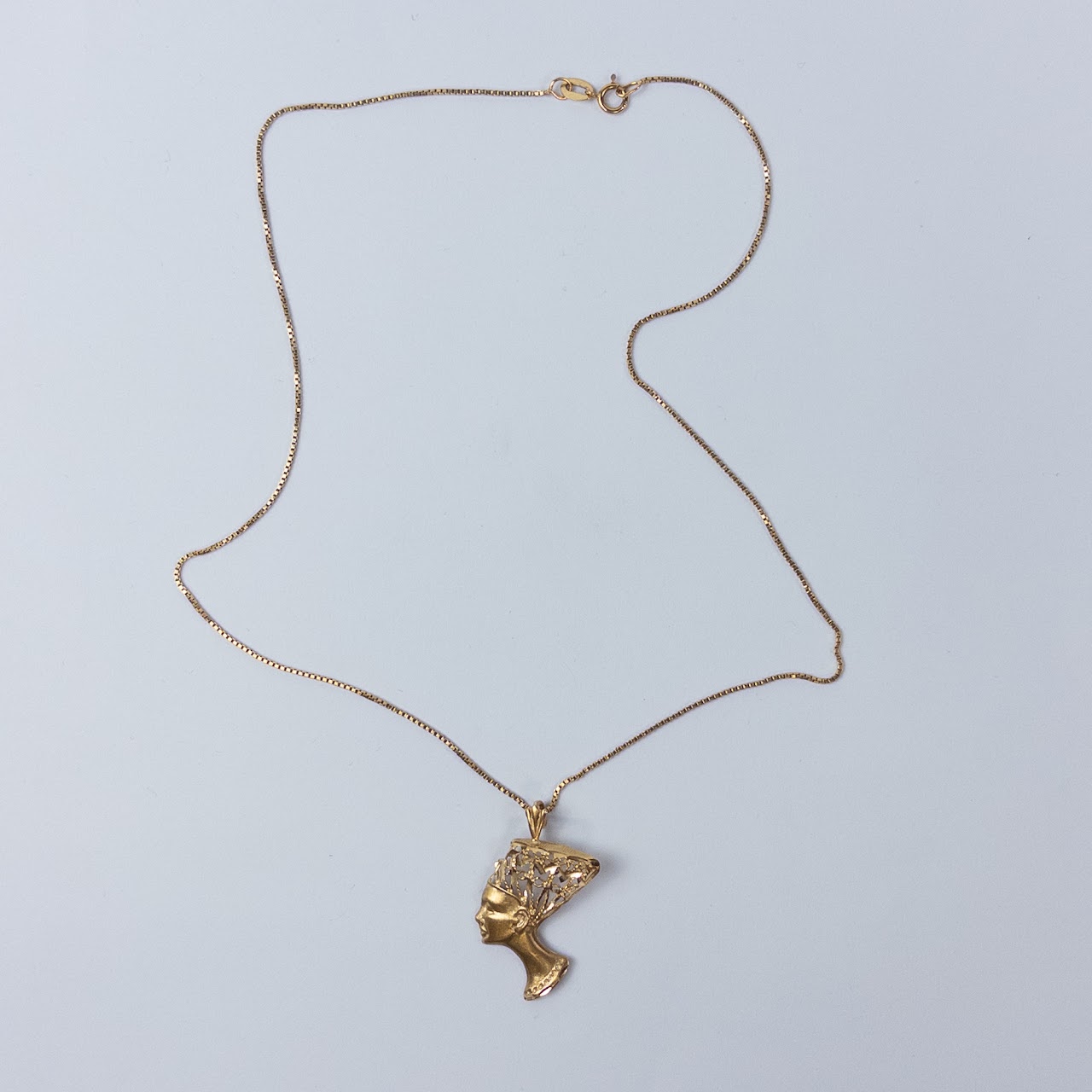 14K Gold  Diamond Cut Nefertiti Pendant Necklace