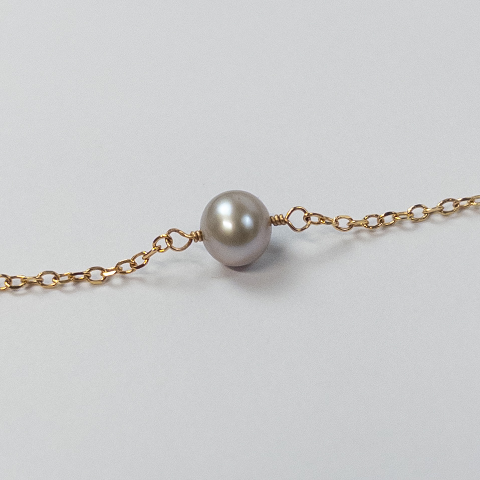 14K Gold & Tricolor Pearl Station Necklace