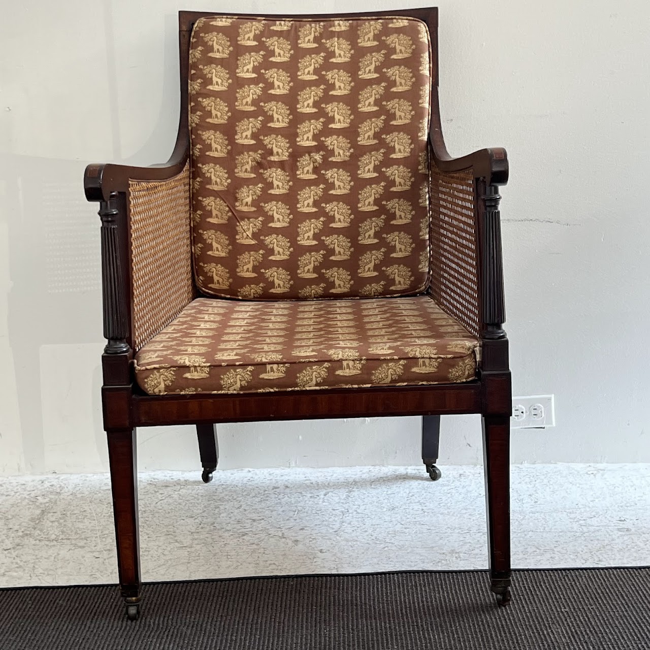 George III Inlaid Mahogany and Cane Library Chair