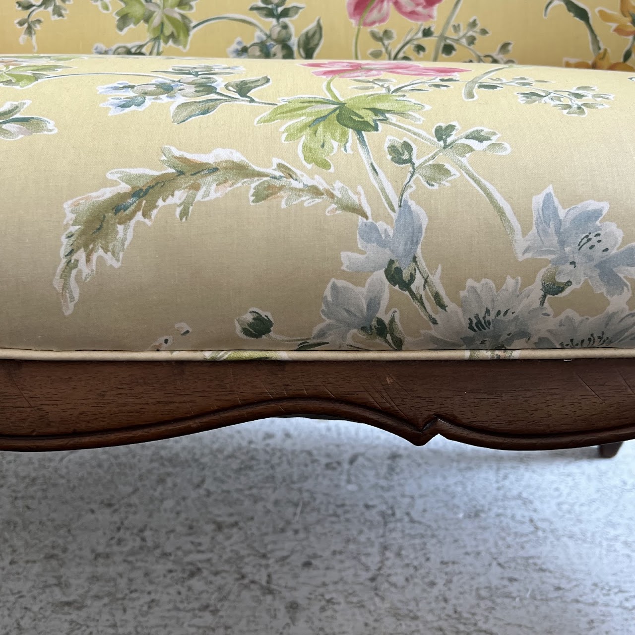 French Walnut Floral Upholstered Loveseat