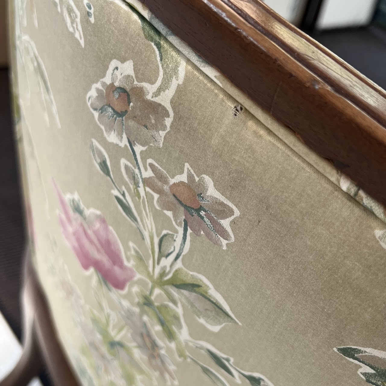 French Walnut Floral Upholstered Salon Chair