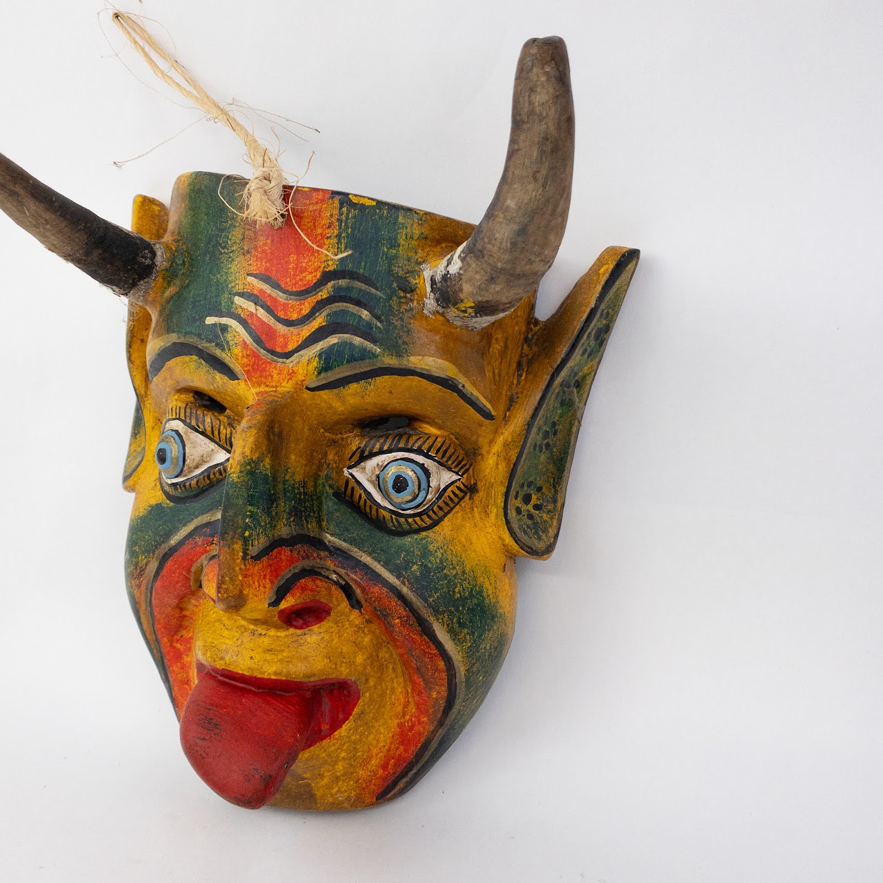 Mexican Folk Art Feathers & Horns Mask Duo