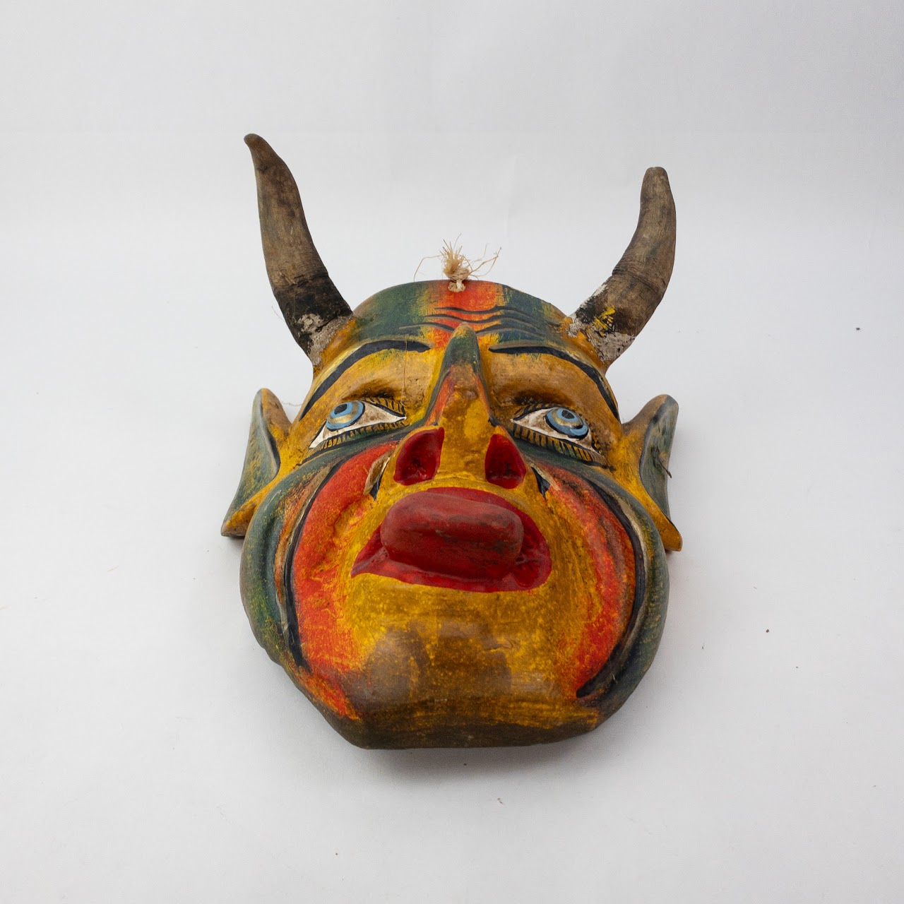 Mexican Folk Art Feathers & Horns Mask Duo