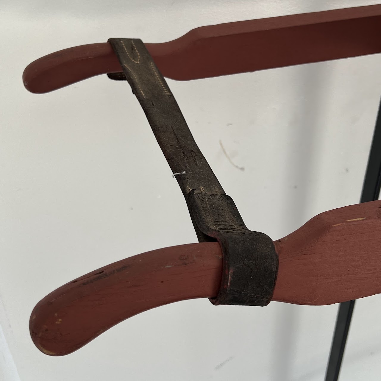 19th C. Cast Iron and Barn Red Wood Saddle Rack