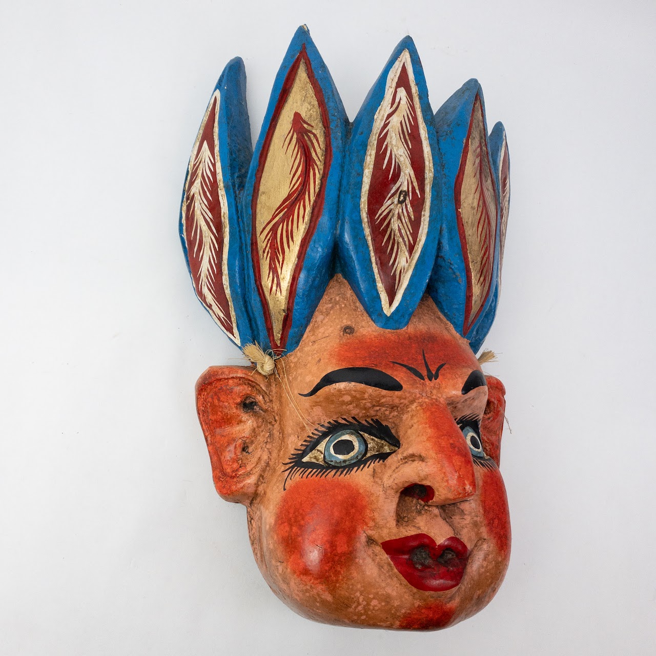 Mexican Folk Art Feathers & Horns Mask Duo