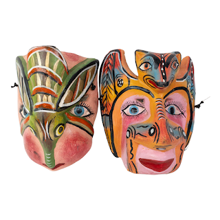 Mexican Folk Art Fox & Antelope Mask Duo