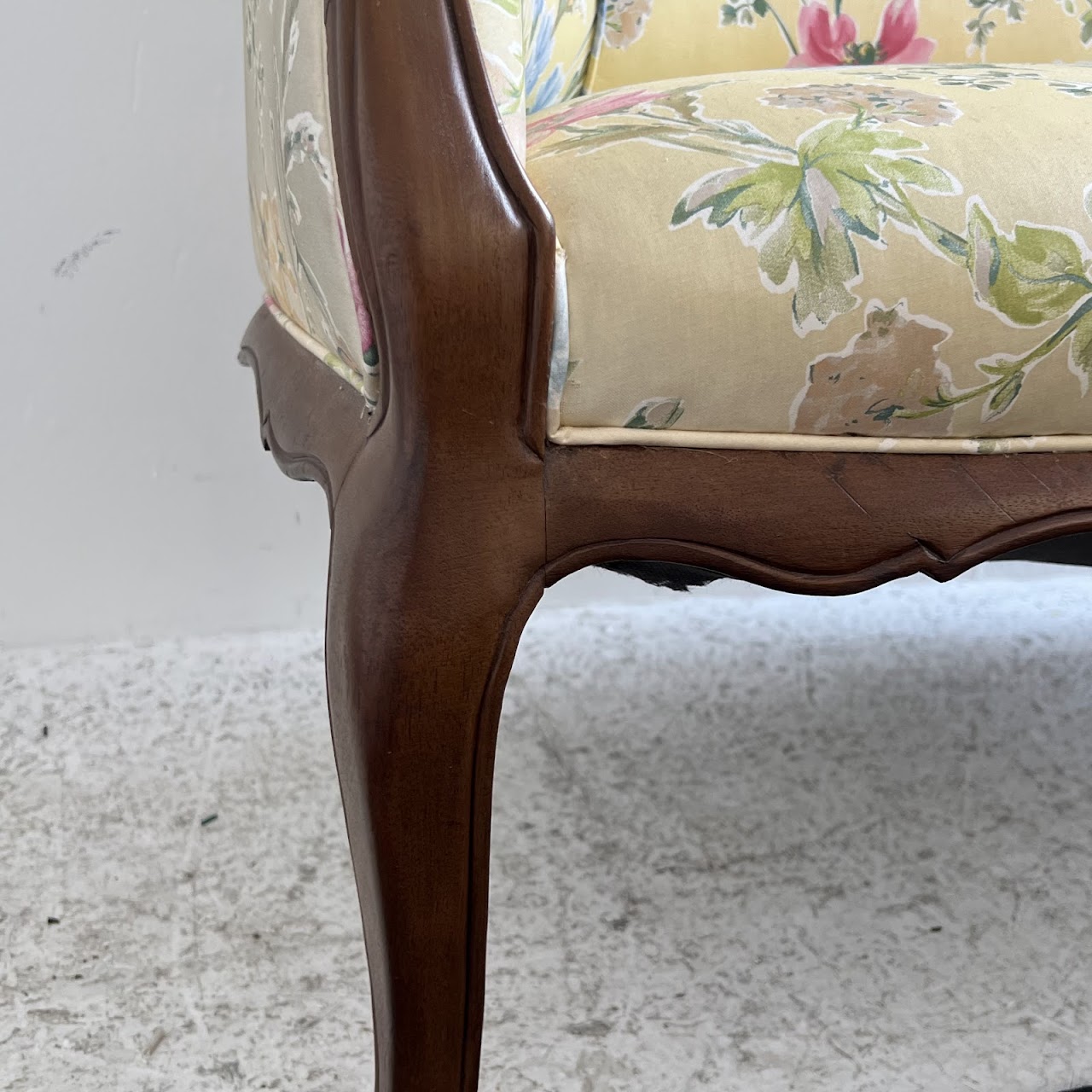 French Walnut Floral Upholstered Loveseat