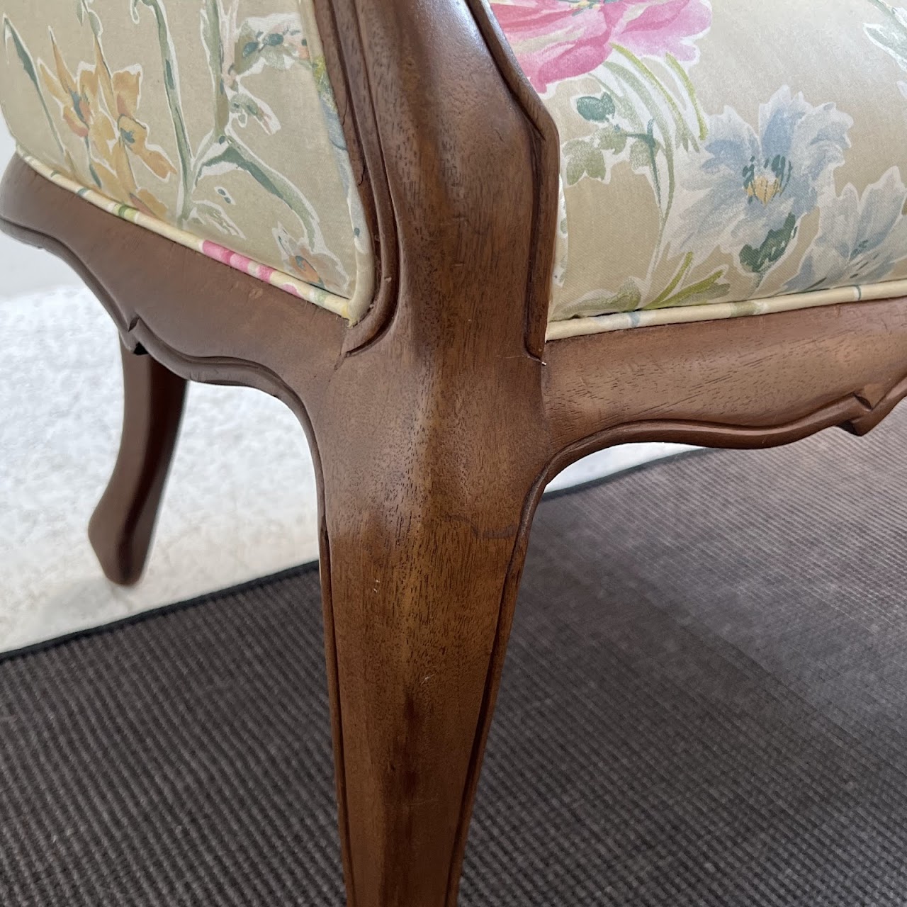 French Walnut Floral Upholstered Salon Chair