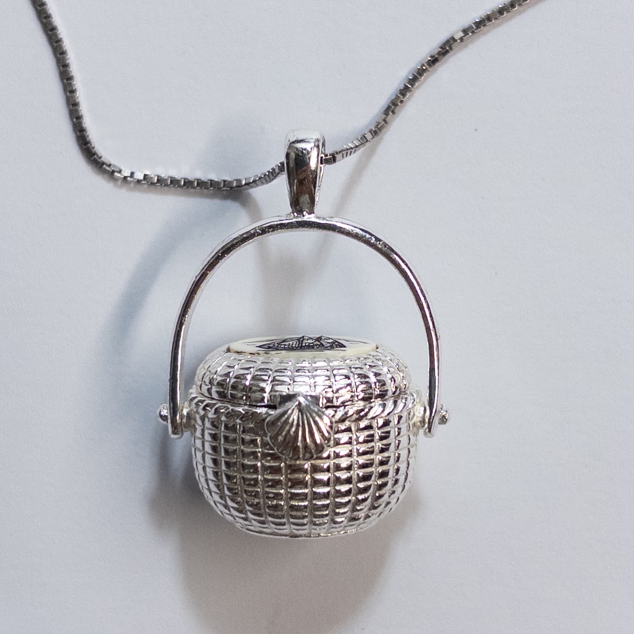 Sterling Silver Nantucket Basket Pendant Necklace